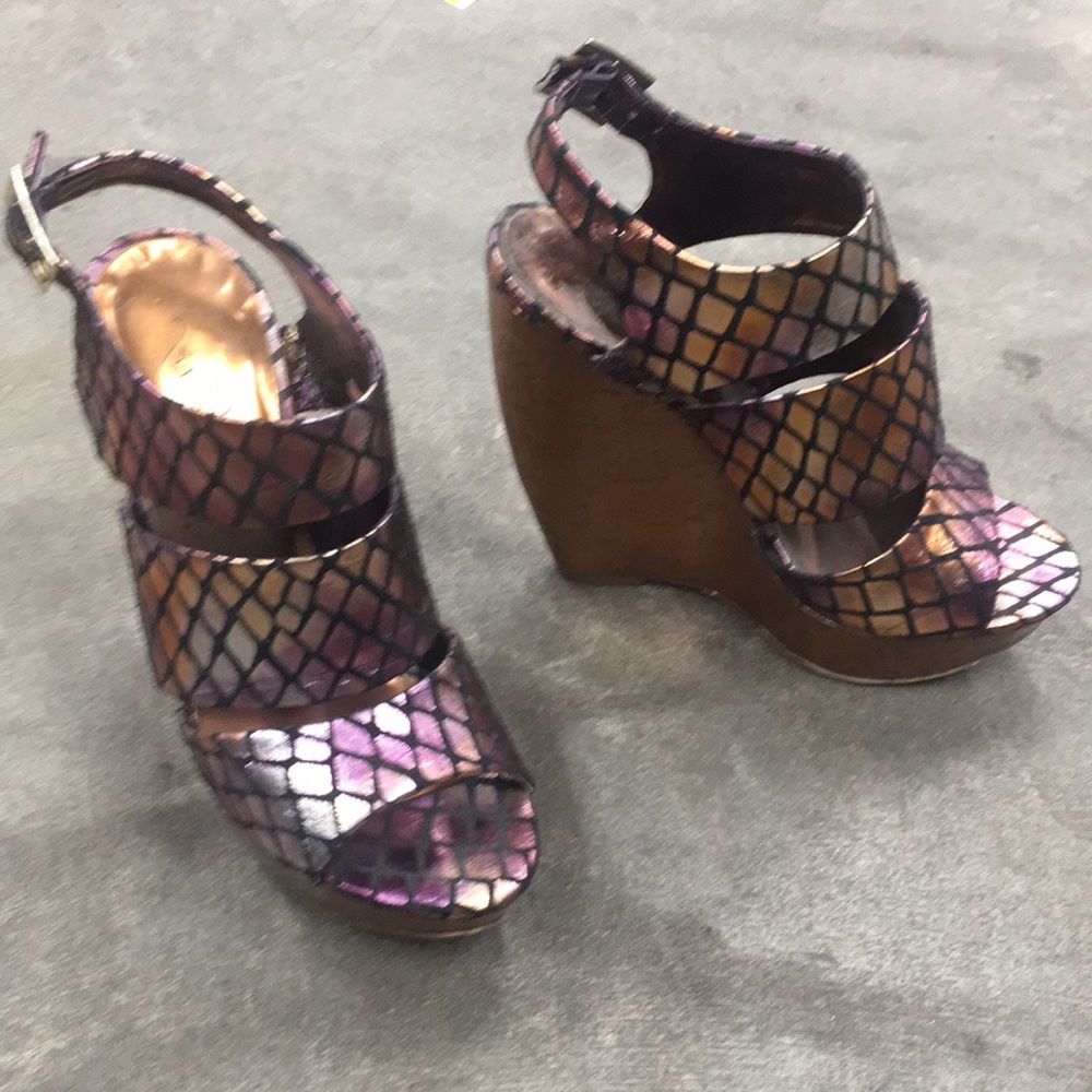 Baby phat purple metallic wedges